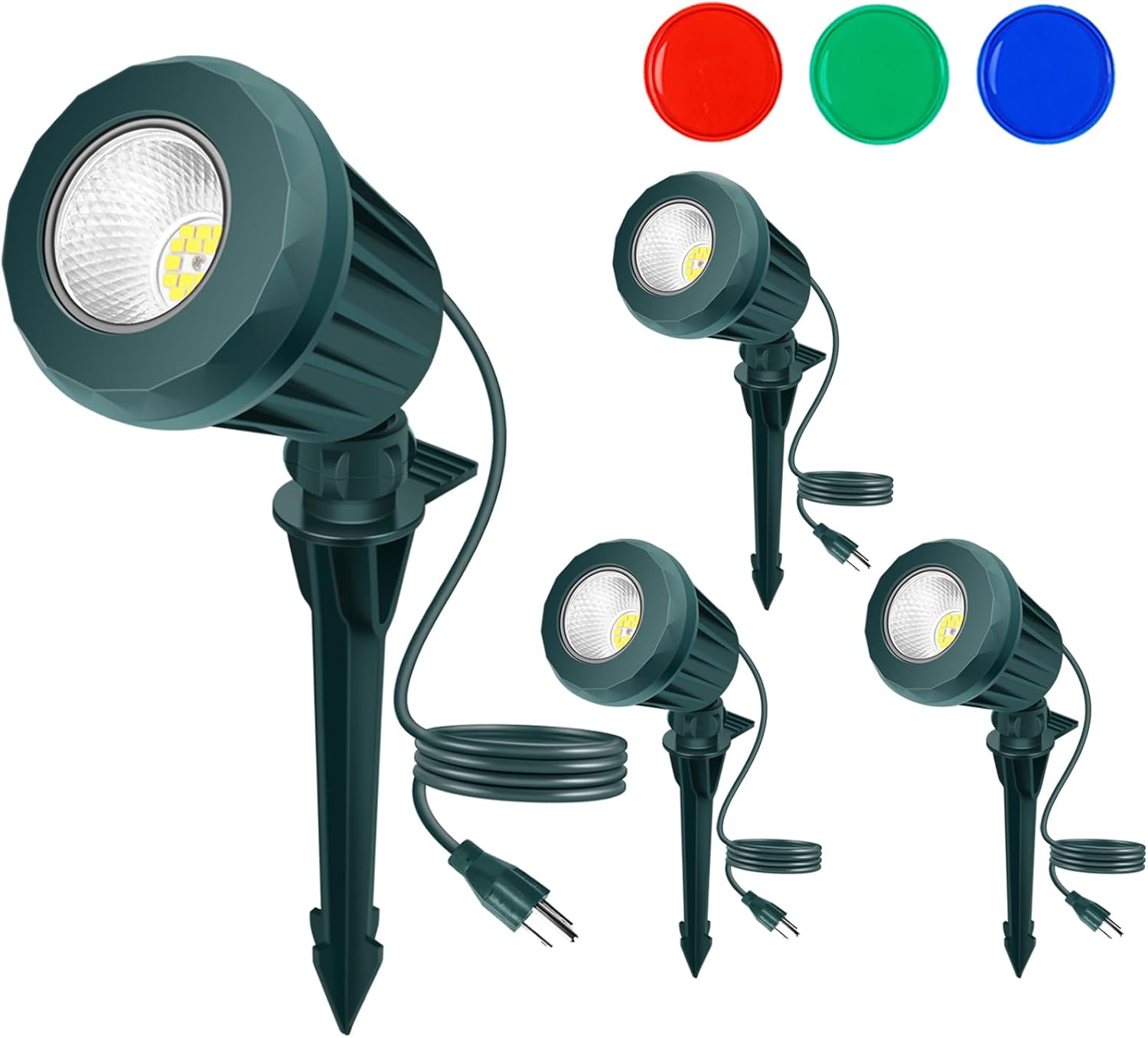 Foco de Navidad de Halloween para exteriores focos LED de 10 W para exteriores, 2700 K, blanco cálido con 3 lentes adicionales (rojo, verde, azul)