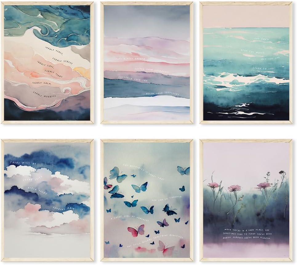 6 pósteres de salud mental, arte de pared para terapia de ansiedad, motivacional, decoración de oficina para citas positivas, lienzo inspirador para