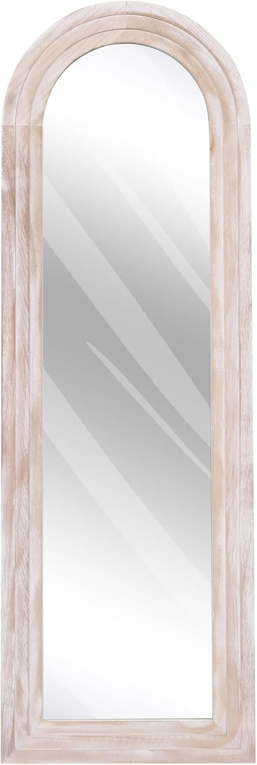 ZHUNFA Espejo arqueado de longitud completa con marco de madera maciza, espejo de pared de granja de 65 x 22 pulgadas, con soporte, para colgar