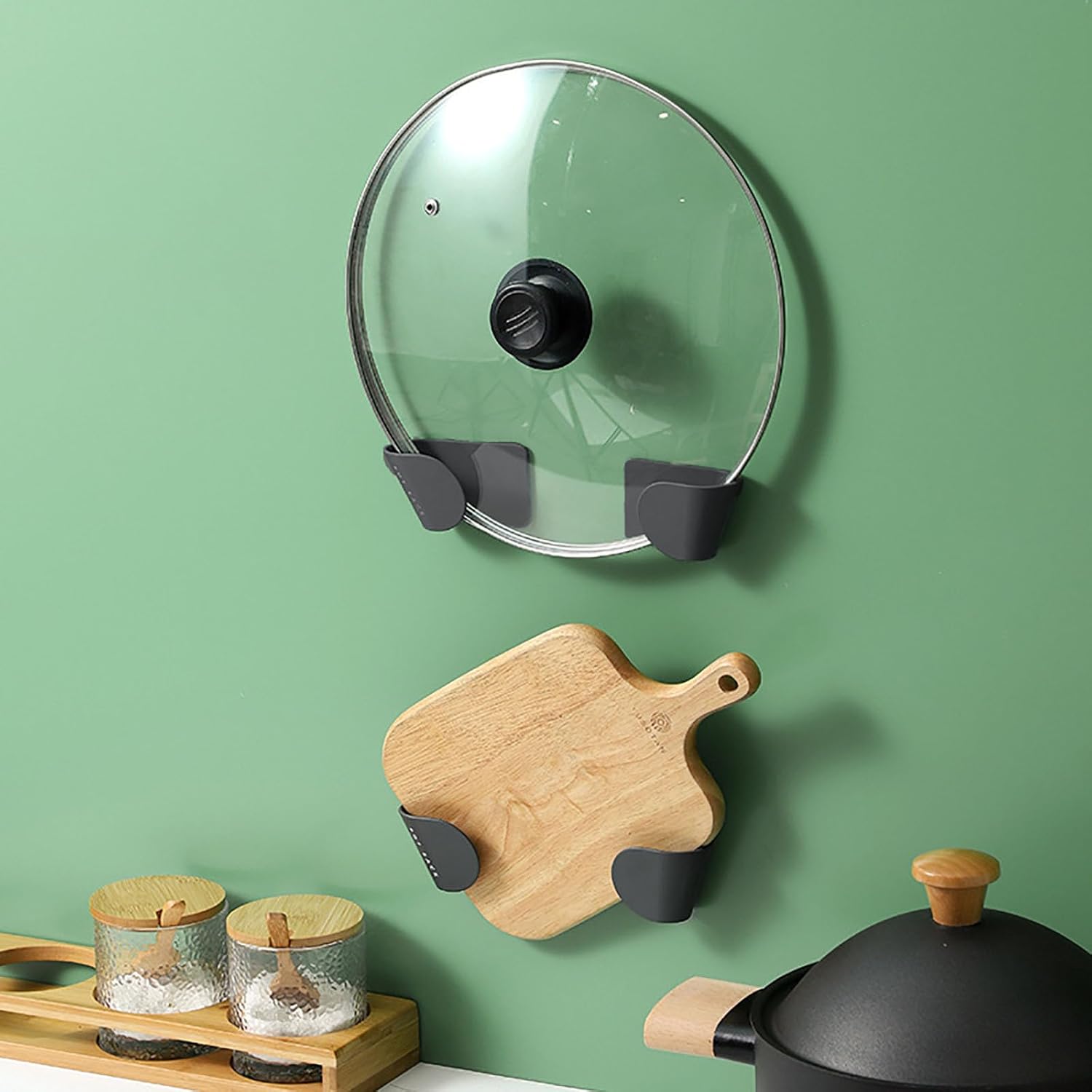 Organizador universal de tapas de olla para gabinete, 6 pares de organizadores de tapas de sartén dentro de la puerta del gabinete para montaje en