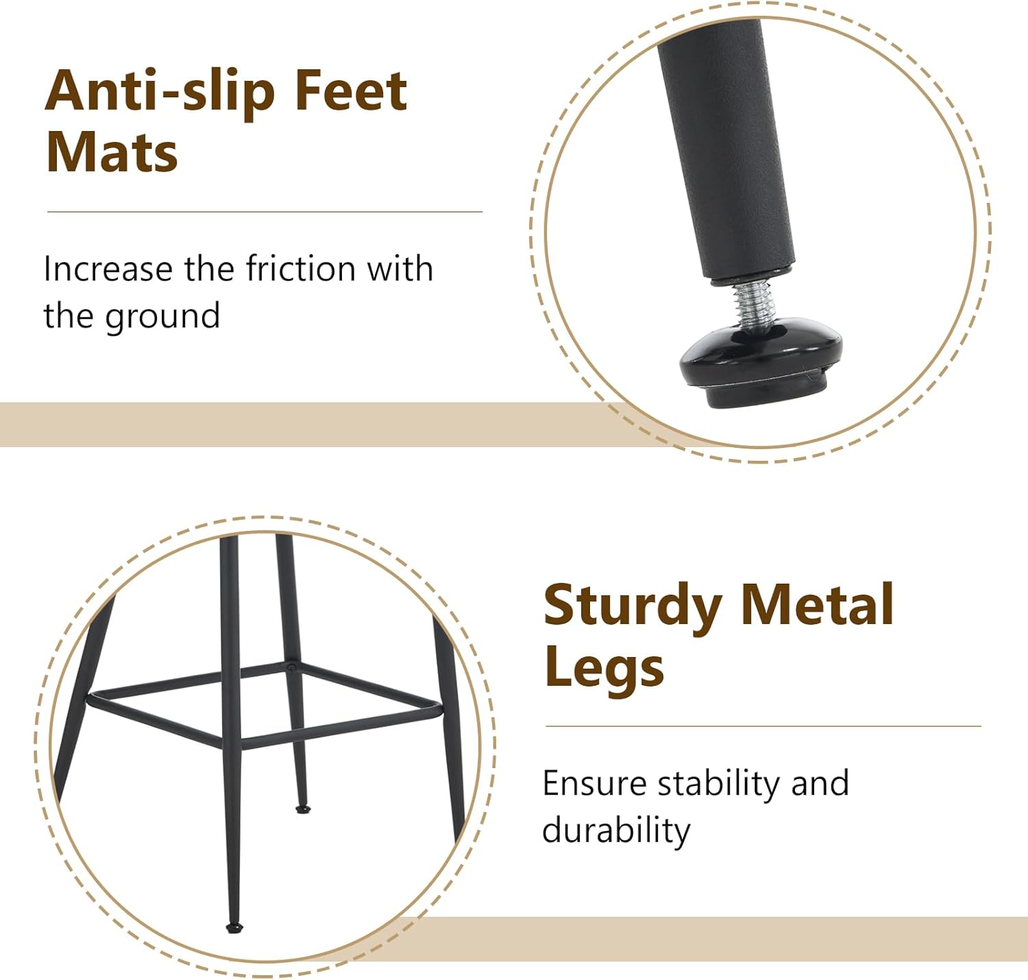 NIOIIKIT Juego de 2 taburetes de bar modernos, cómodos taburetes de comedor tapizados de tela de peluche con patas de metal, taburetes altos con