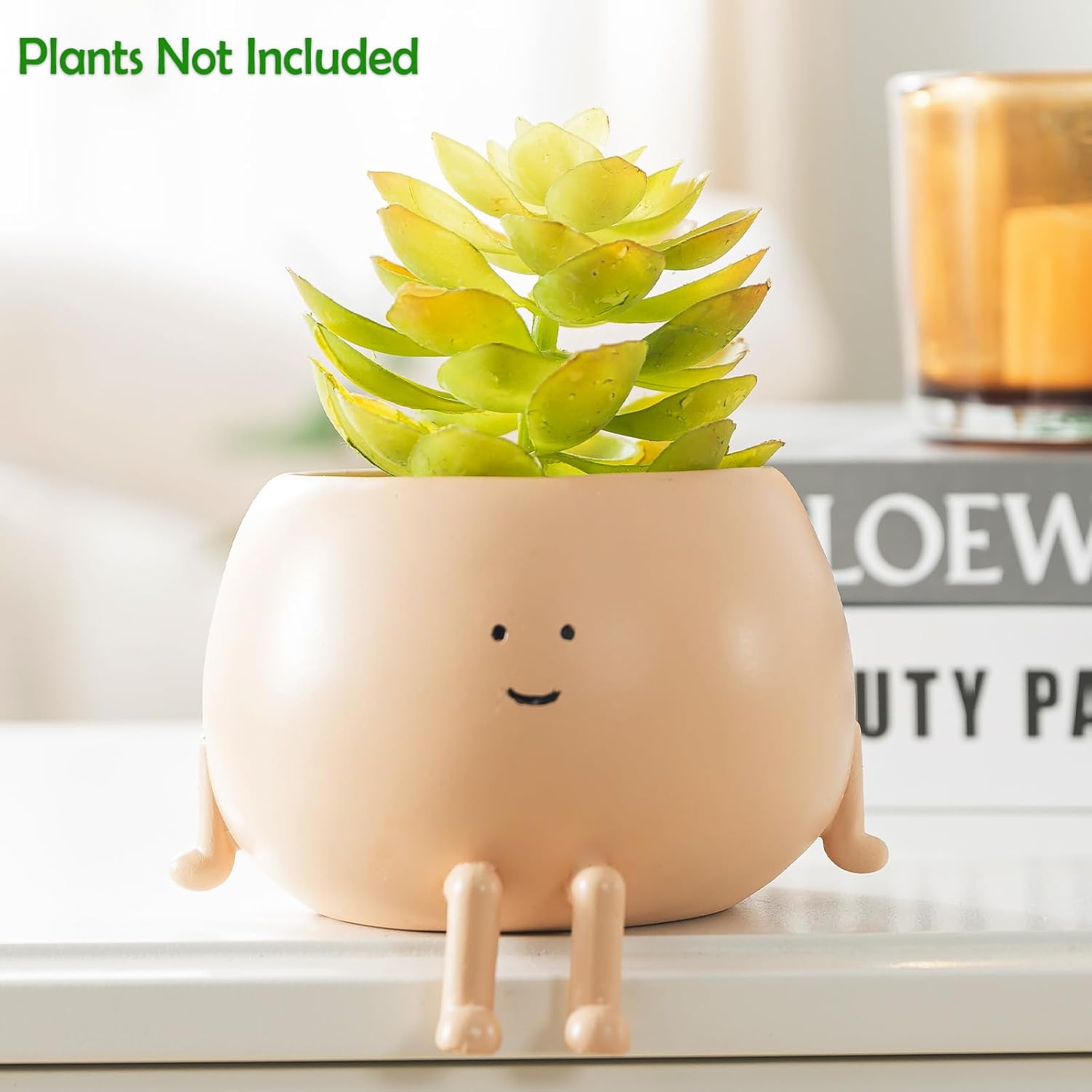 Macetas para sentarse, macetas para suculentas, macetas de cabeza de 4.7 pulgadas para plantas de interior, bonitas macetas de resina con orificio
