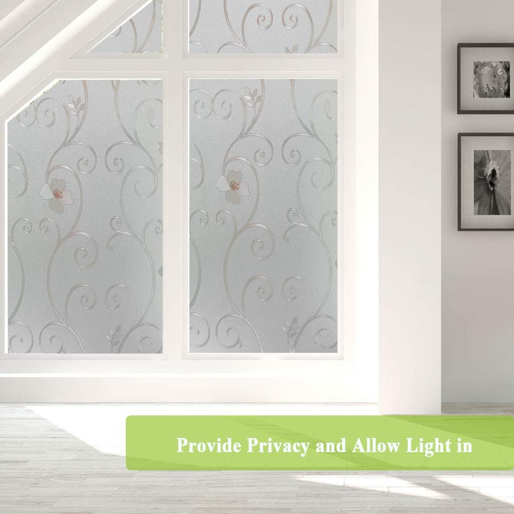 Película de privacidad de flores 3D para ventana, película decorativa para puerta de vidrio esmerilado, sin adhesivo, decoración de vidrieras,