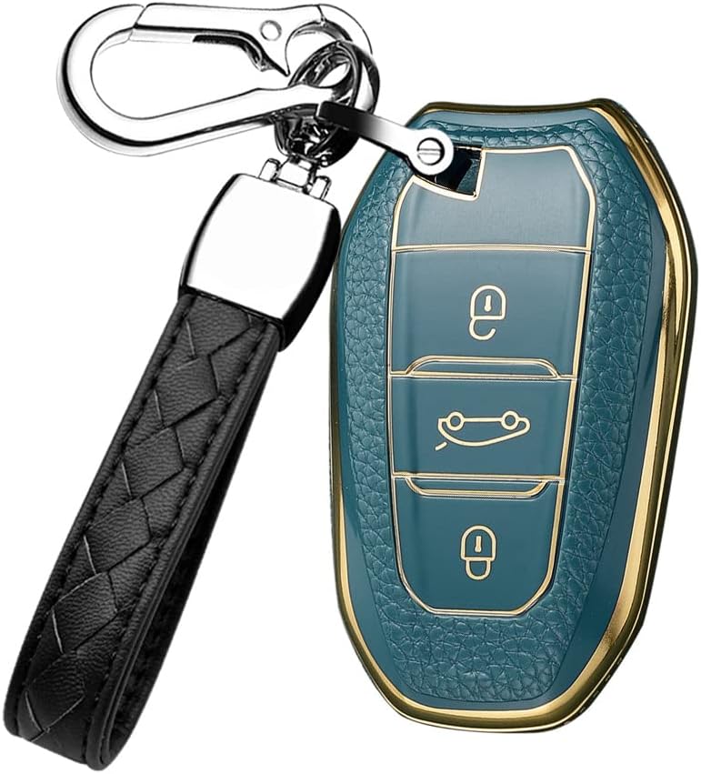 HIBEYO Funda de cuero para llavero Peugeot Smart de 3 botones para Peugeot 308 408 508 2008 3008 4008 5008 5008 Accesorios Funda para llave de coche