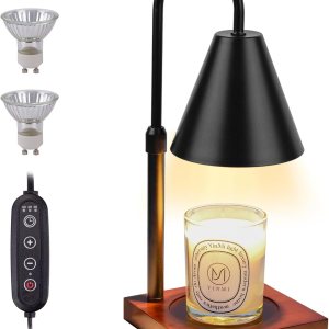 BOMPCAFE Lámpara eléctrica calentadora de velas para tarros, altura ajustable, temporizador y 2 bombillas incluidas para cera perfumada y decoración BOMPCAFE Lámpara eléctrica calentadora de velas para tarros, altura ajustable, temporizador y 2 bombillas incluidas para cera perfumada y decoración