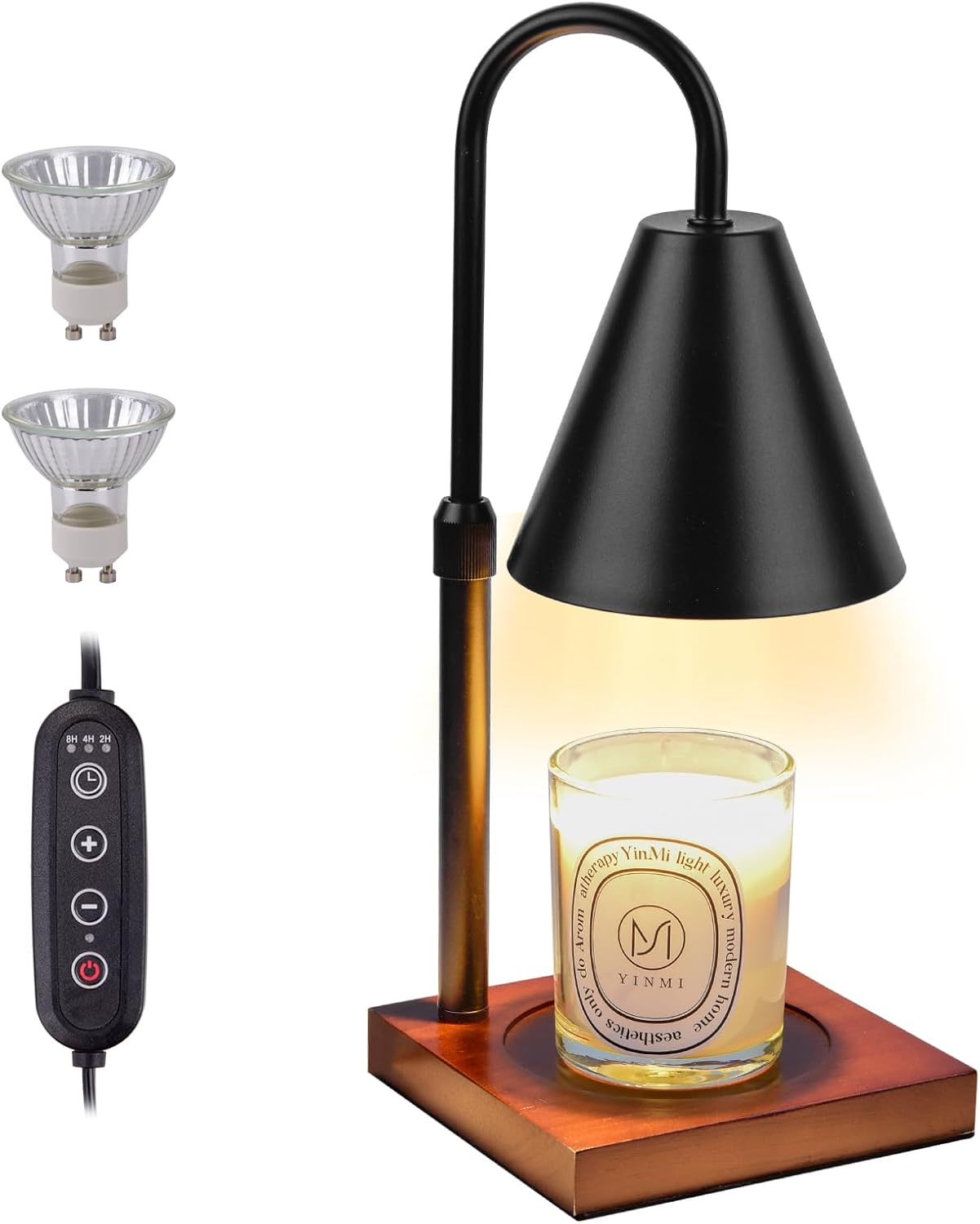 BOMPCAFE Lámpara eléctrica calentadora de velas para tarros, altura ajustable, temporizador y 2 bombillas incluidas para cera perfumada y decoración