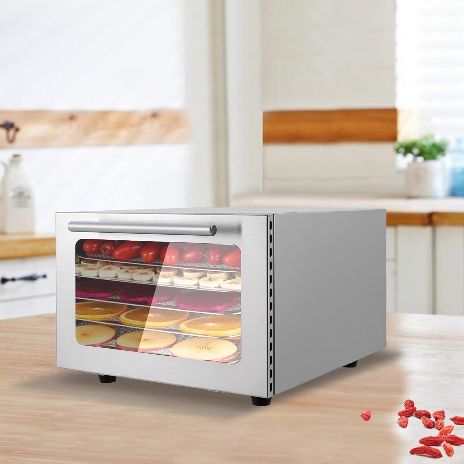 Máquina deshidratadora de alimentos con 5 bandejas, secadora de alimentos con temporizador ajustable de acero inoxidable, control de temperatura
