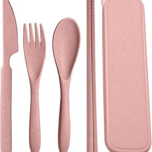 SUNNYHILL – Juego de 4 cubiertos de paja de trigo saludable y ecológico, utensilios portátiles biodegradables, palillos, tenedores, cuchillos, SUNNYHILL – Juego de 4 cubiertos de paja de trigo saludable y ecológico, utensilios portátiles biodegradables, palillos, tenedores, cuchillos,