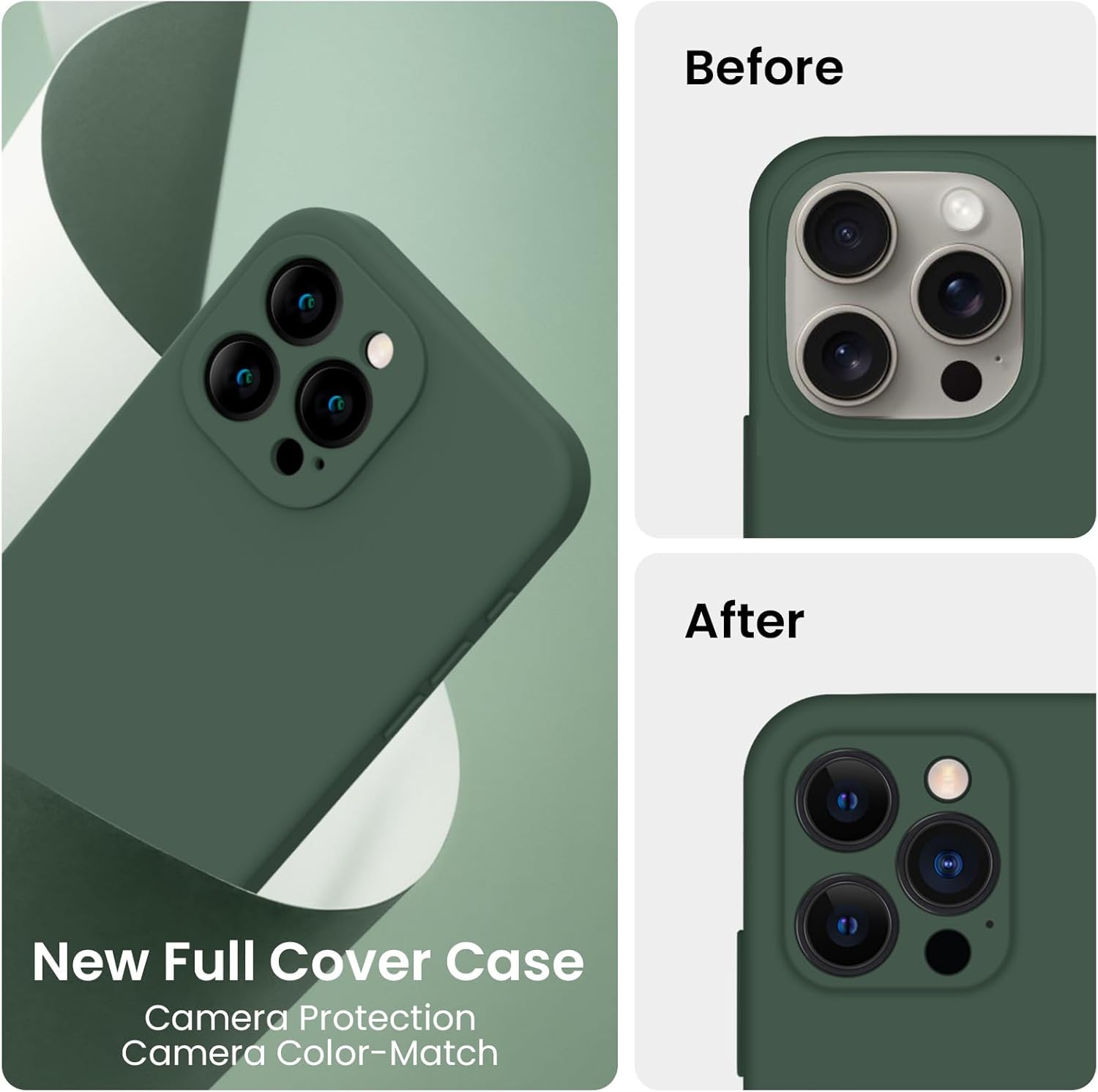 FireNova Funda diseñada para iPhone 15 Pro, funda de silicona mejorada protección de cámara con 2 protectores de pantalla, forro interior de