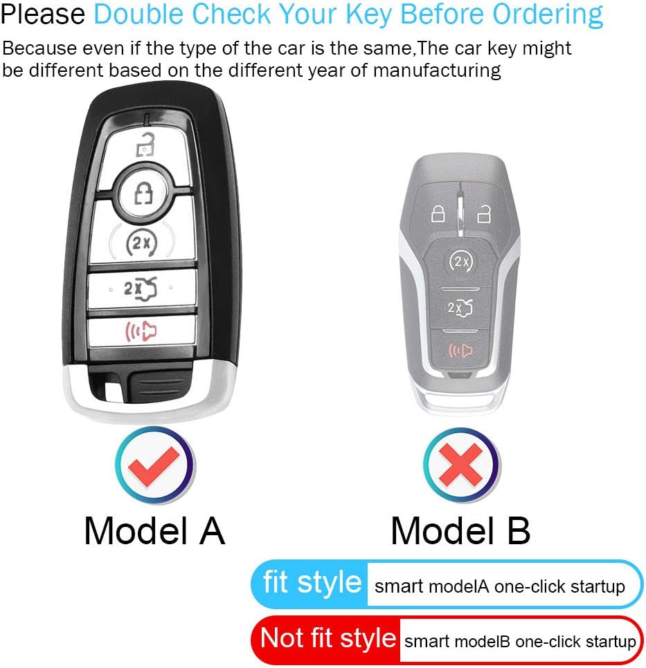 Royal Guard Funda para llave de coche con llavero de cuero genuino adecuado para Ford Fusion F550 Edge Explorer Escape Mustang Smart Remote Key fob