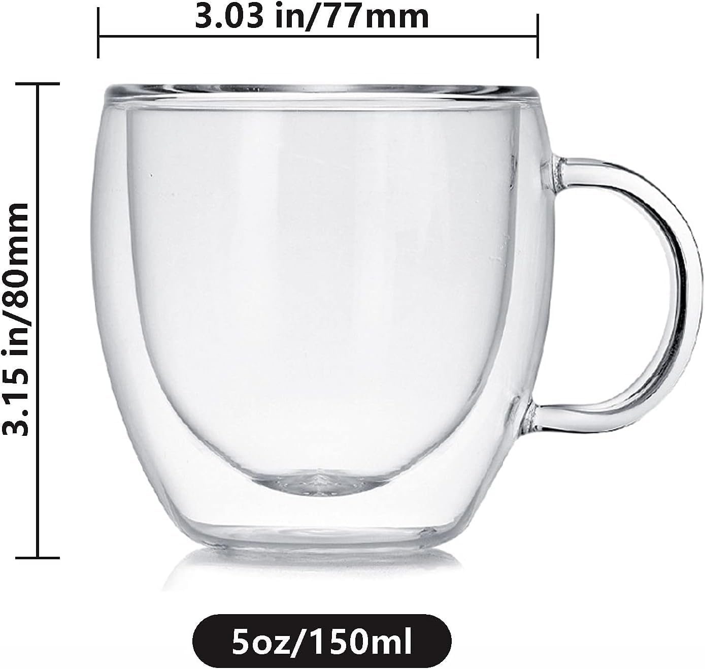 Juego de 2 tazas de café de vidrio de doble pared con asa, tazas de café de capa aislada, tazas de vidrio borosilicato transparente, perfectas para