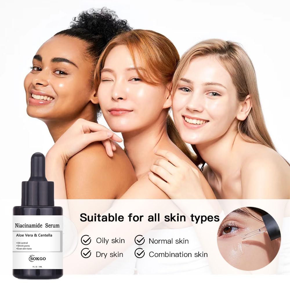 Suero facial de niacinamida para cara y piel, suero facial hidratante para acné, manchas oscuras, poros, líneas finas