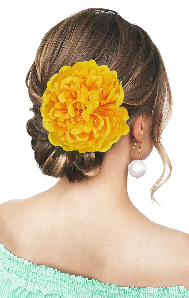 Broche de flores de peonía para el cabello, horquilla Hanfu para dama de honor, broche de flores, decoración de boda (talla única, amarillo)
