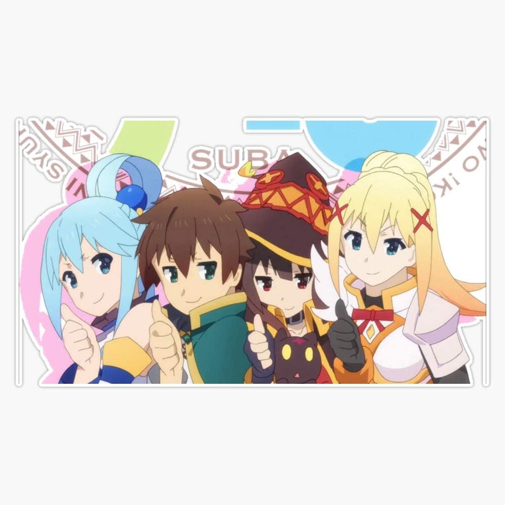 Konosuba – 3 calcomanías de vinilo impermeables para coche, laptop, pared, ventana, 5 pulgadas