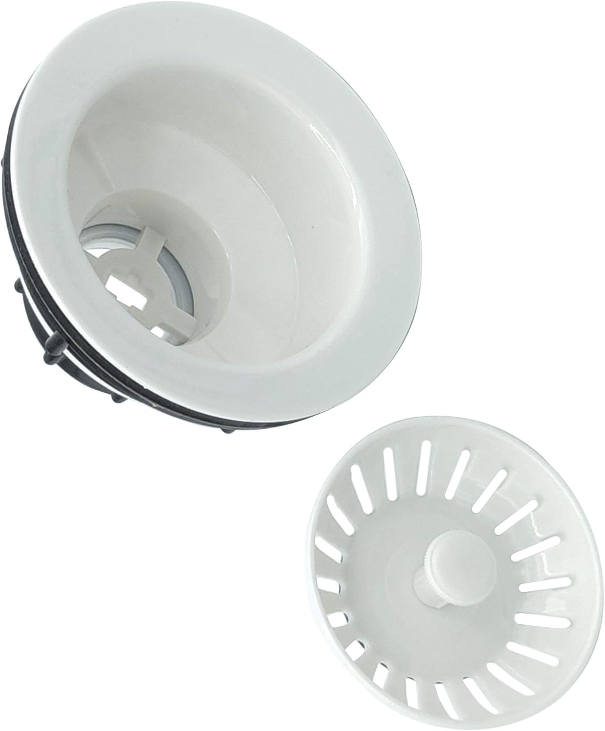 Colador de cesta de 4 pulgadas de plástico ABS para fregadero de cocina con montaje de colador extraíble y tapón de goma, ajuste universal, 3-12,