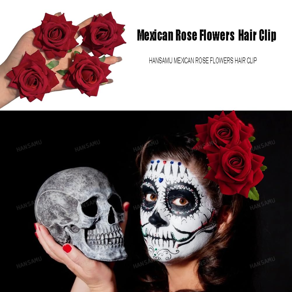 Pin up floral de rosas para decoración de disfraz de Halloween, tela mexicana, broche de flores de rosas, tocados con clip para el cabello para
