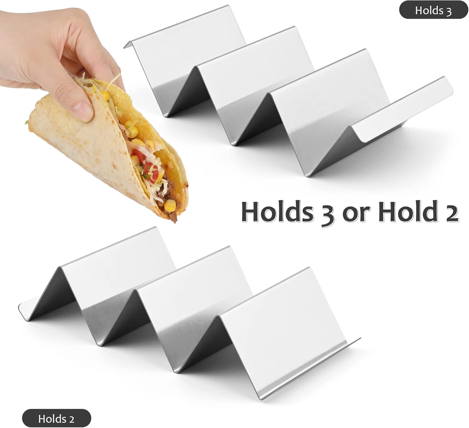 zoyizi Paquete de 3 soportes para tacos, bandeja de soporte de tacos de acero inoxidable, estante para tacos, estante con capacidad para hasta 4