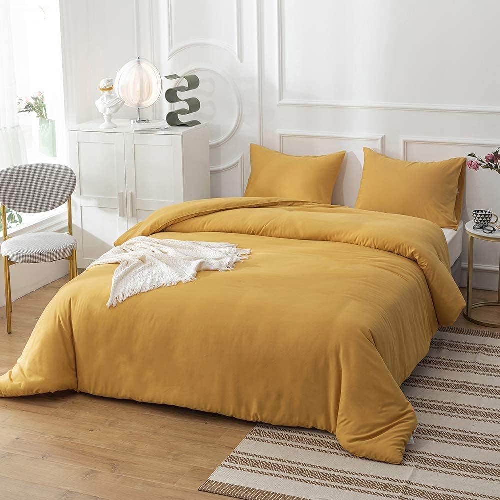 Houseri Juego de edredón amarillo mostaza, tamaño California King, color amarillo oscuro, juego de ropa de cama tamaño California King, juego de
