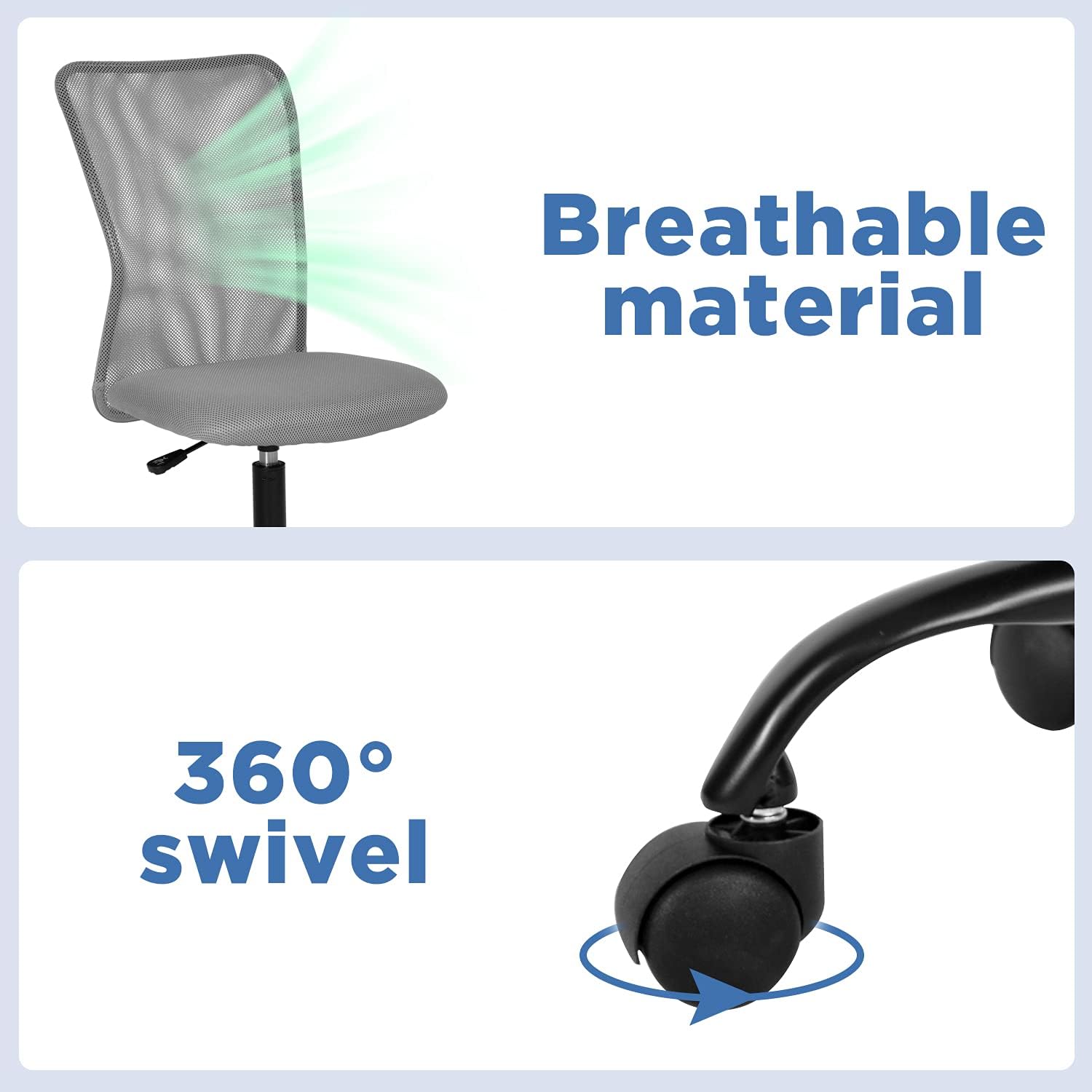 Silla de oficina en casa, silla de escritorio de malla con respaldo medio, silla de computadora sin brazos, silla giratoria ergonómica, soporte de