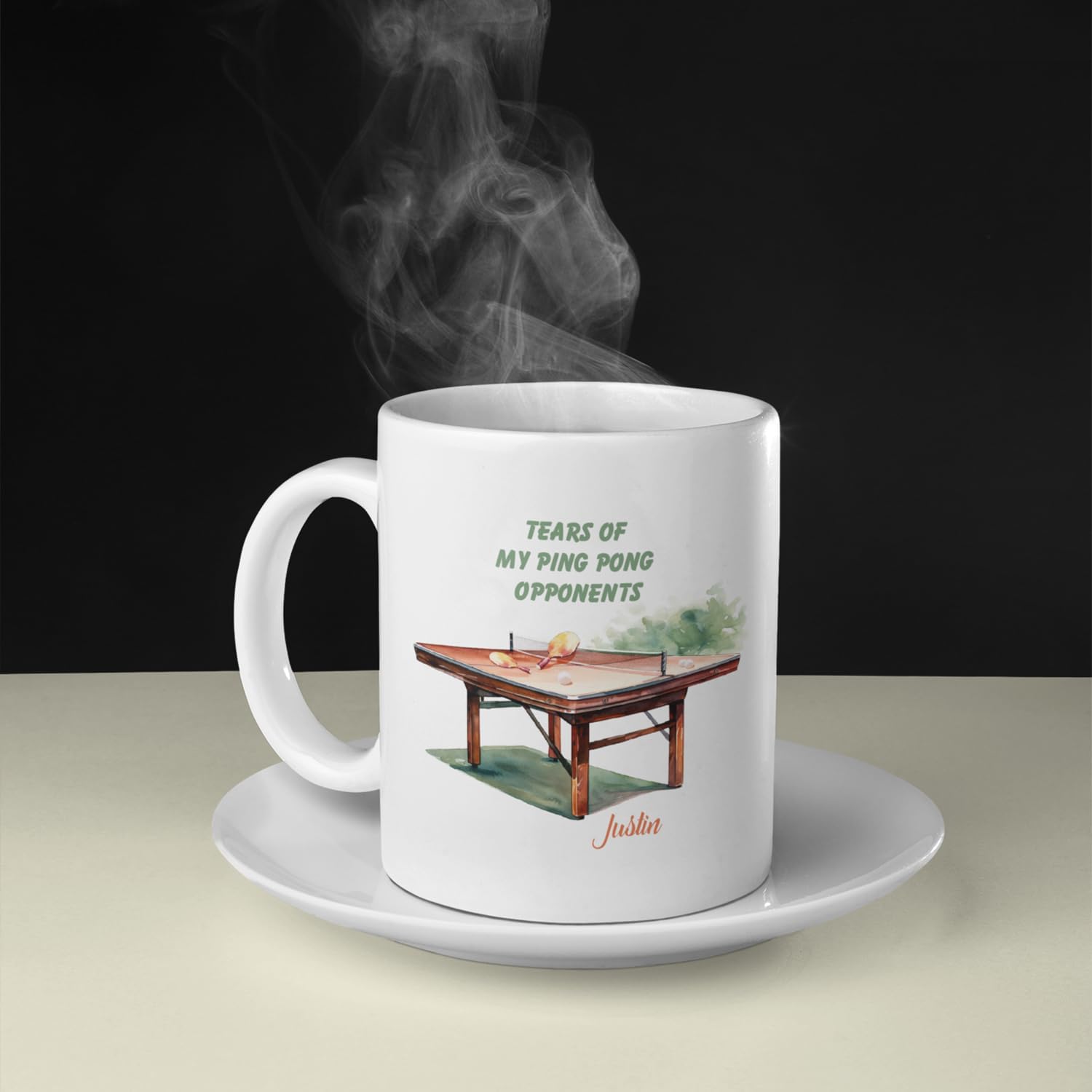 Taza de tenis de mesa, Taza personalizada de la pelota de ping pong con el nombre, Taza de café de tenis de mesa personalizada, Taza del amante del