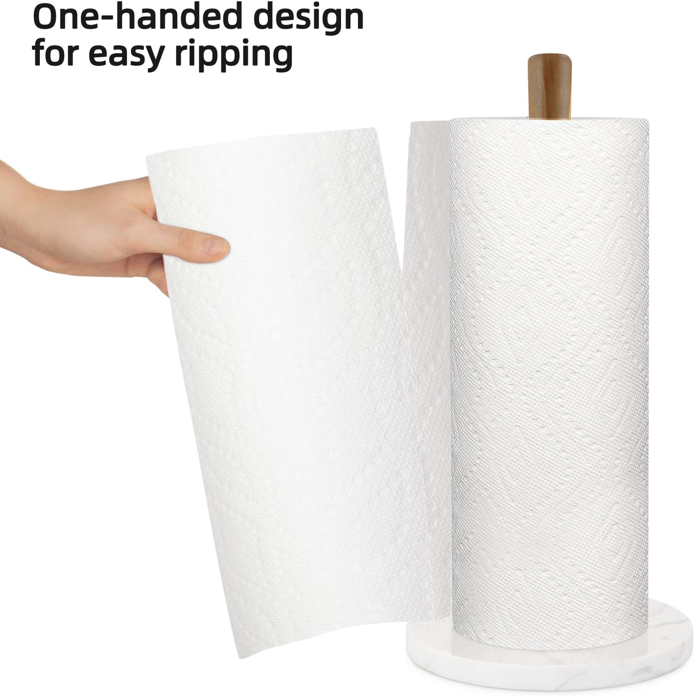 Buruis Toallero de papel de madera, base de mármol, moderno soporte decorativo para rollos de encimera, para cocina, inodoro, despensa y baño (base