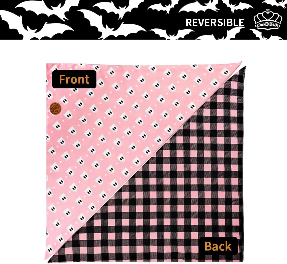 CROWNED BEAUTY Bandanas de Halloween reversibles para perros, paquete de 2 unidades, juego de murciélago fantasma, bufandas triangulares ajustables