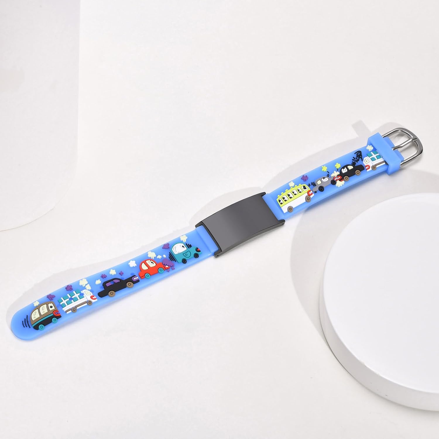 Pulseras de identificación de seguridad para niños, de silicona suave, de acero inoxidable, con grabado gratuito, de varios colores, ajustables,