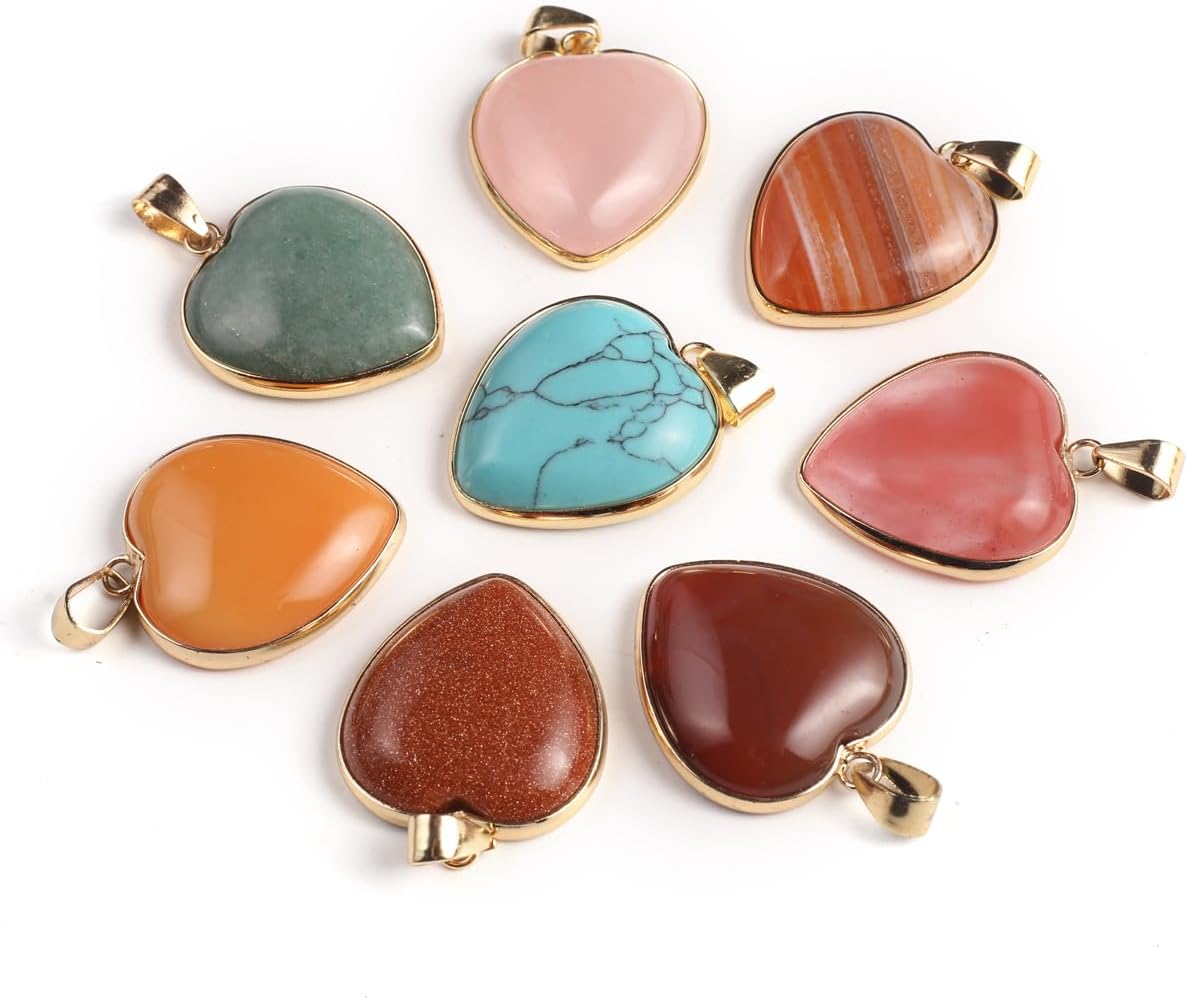 6 colgantes de piedra natural, colgantes de piedra de cristal en forma de corazón, dijes de piedras preciosas curativas de chakras y reiki, a granel