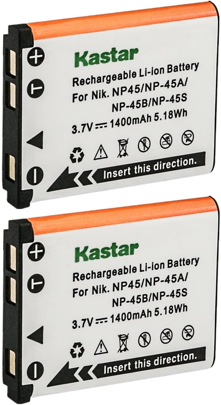 Kastar Paquete de 2 baterías FNP-45 de repuesto para Minolta NP-45, Minolta MN5Z 20MP 5X, MN12Z 20MP 12X, MN22Z 20MP 22X, MN30WP 21 MP  1080P HD