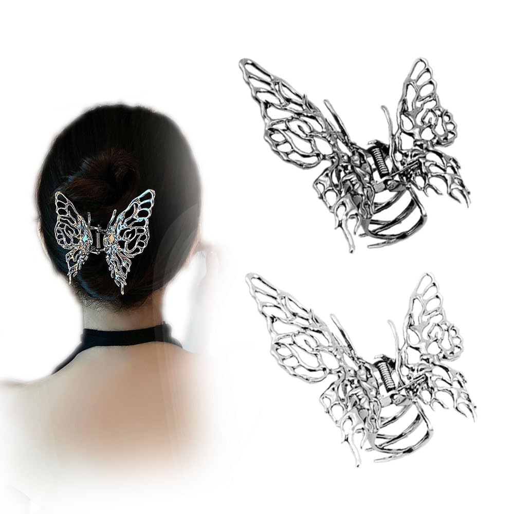 Pinzas para el cabello de mariposa para mujer, 2 piezas grandes, antideslizantes, fuertes, de metal, con diseño de mariposa, lindas pinzas para el