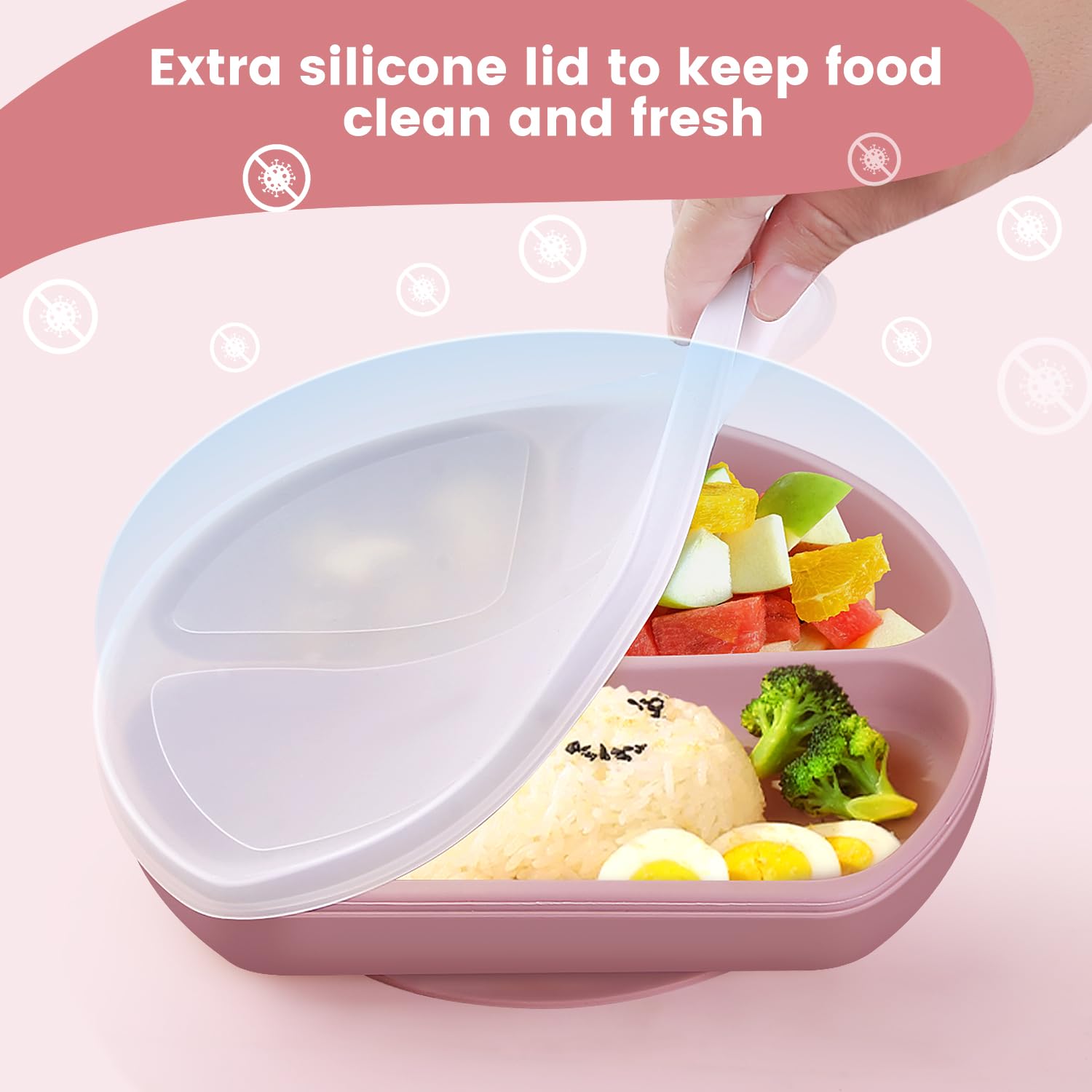 Juego de alimentación de silicona para bebés, suministros de destete para bebés, vajilla de primera etapa para niños pequeños con placa y tapa