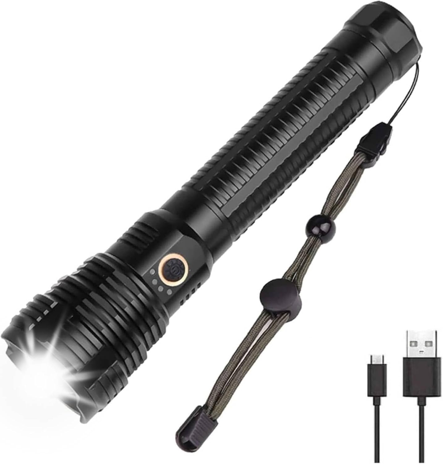 XLENTGEN Linternas LED recargables de alto lúmenes 200000, XHP70 potentes linternas tácticas con baterías Zoomable 5 modos de visualización de