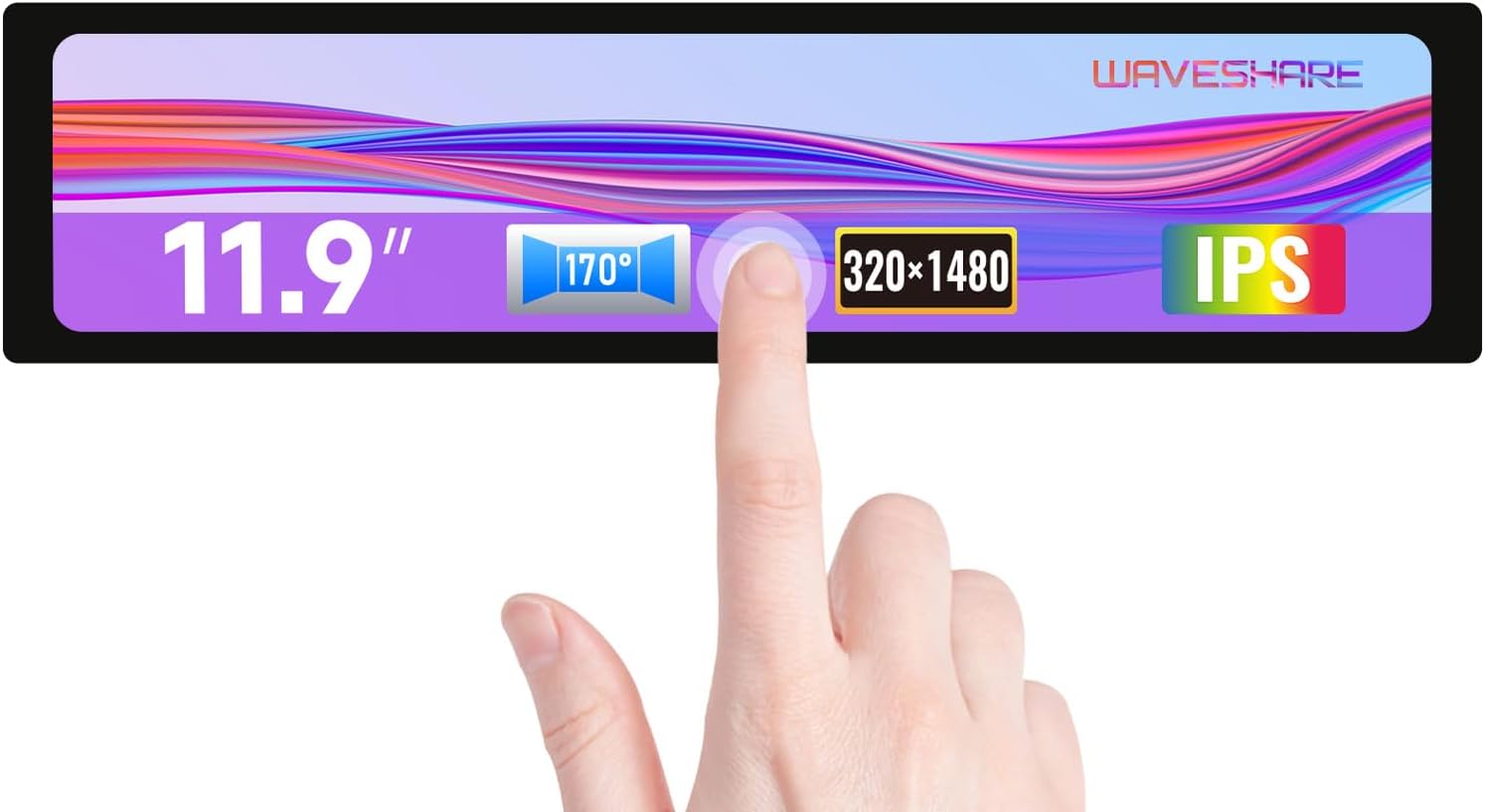 LCD HDMI de 11,9 pulgadas, pantalla táctil capacitiva, 320 × 1480, HDMI, IPS, cubierta de vidrio endurecido, compatible con todas las versiones de