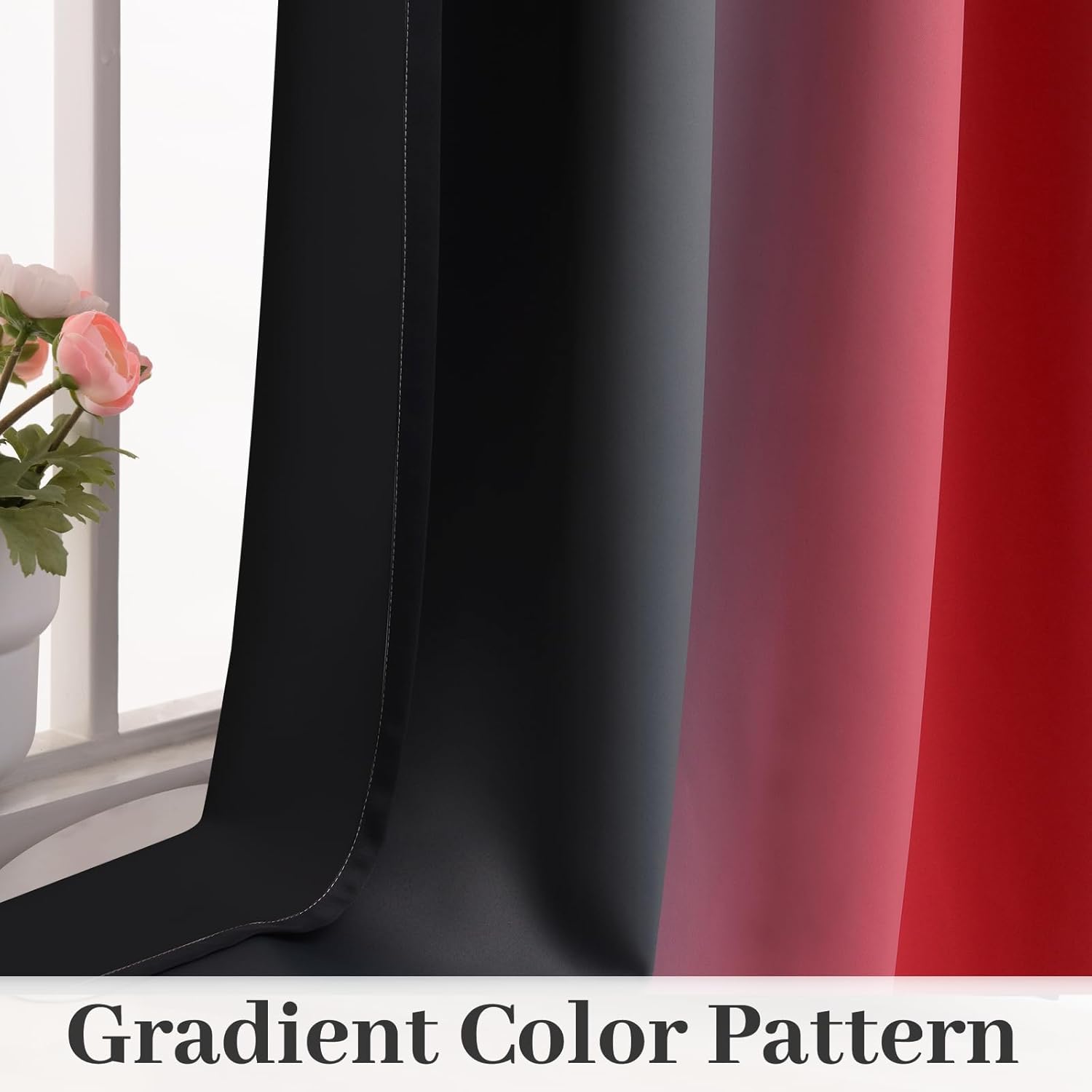 Yakamok Cortinas opacas 100% rojas y negras para dormitorio, cortinas degradadas de oscurecimiento de habitación para sala de estar, cortinas de