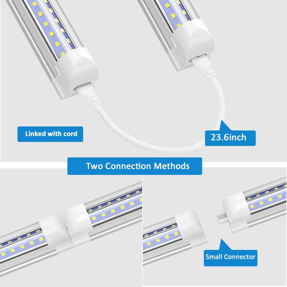 SHOPLED Luz LED de tienda de 8 pies, 72 W, 9360 lúmenes, 5000 K, luz blanca, cubierta transparente, forma de V, tubo LED T8, alto rendimiento, luces
