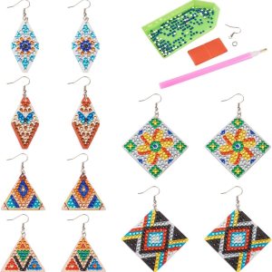 Boutigem Juego de 6 pares de aretes de pintura de diamante 5D Boho Hand Mosaic Art Earring Mandala Crystal Rhinestone Pendientes colgantes de doble Boutigem Juego de 6 pares de aretes de pintura de diamante 5D Boho Hand Mosaic Art Earring Mandala Crystal Rhinestone Pendientes colgantes de doble