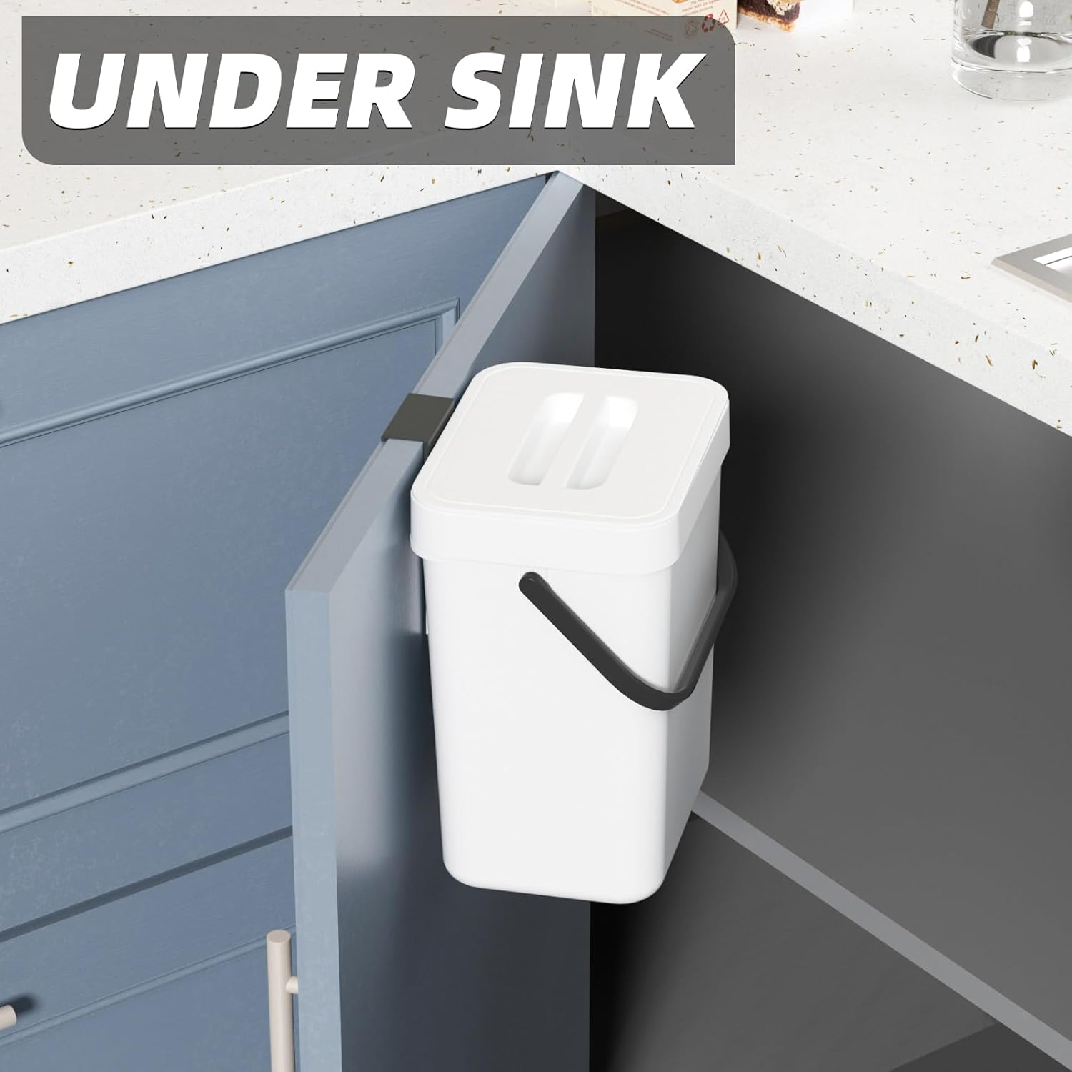 Basurero de 5 l1.3 galones con tapa para cocina, contenedor de abono sellado debajo del fregadero, contenedor de basura de alimentos en la encimera,