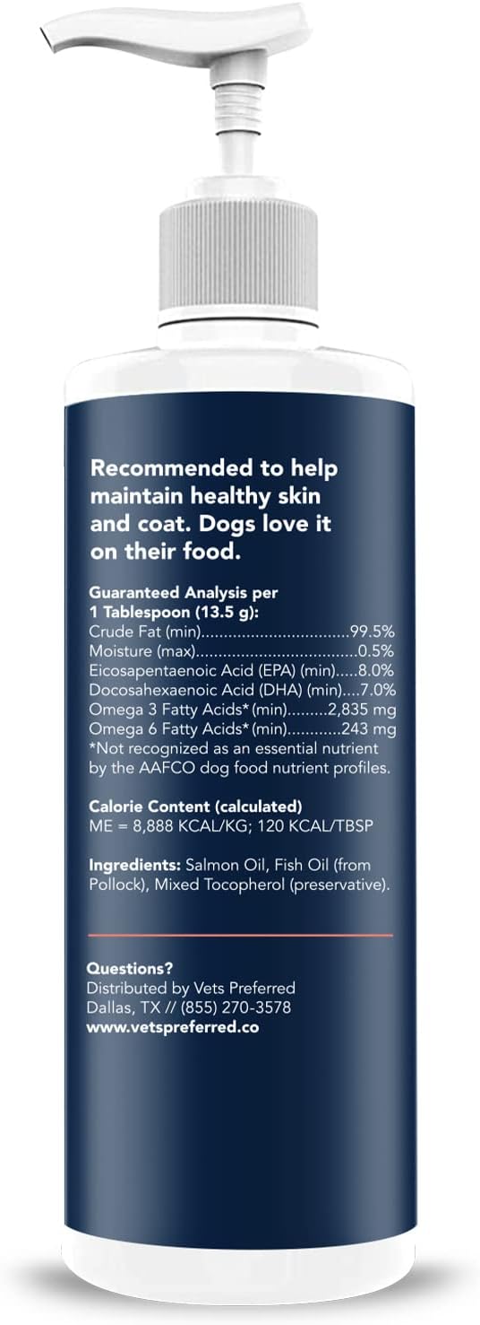 Vets Preferred Aceite de salmón salvaje de Alaska para perros, piel y pelaje, aceite de pescado Omega 3 de primera calidad para un pelaje saludable
