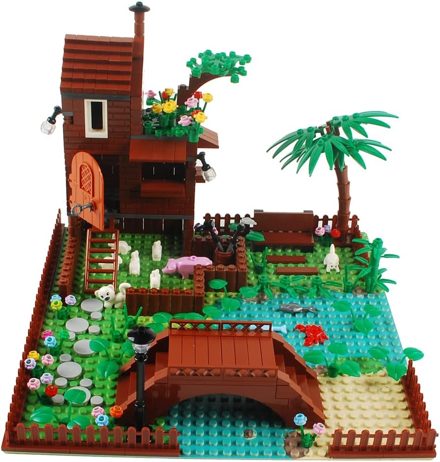 Bloques de construcción de granja de jardín, accesorios de sedería de parque, juego de plantas de ladrillos de construcción, juego de construcción
