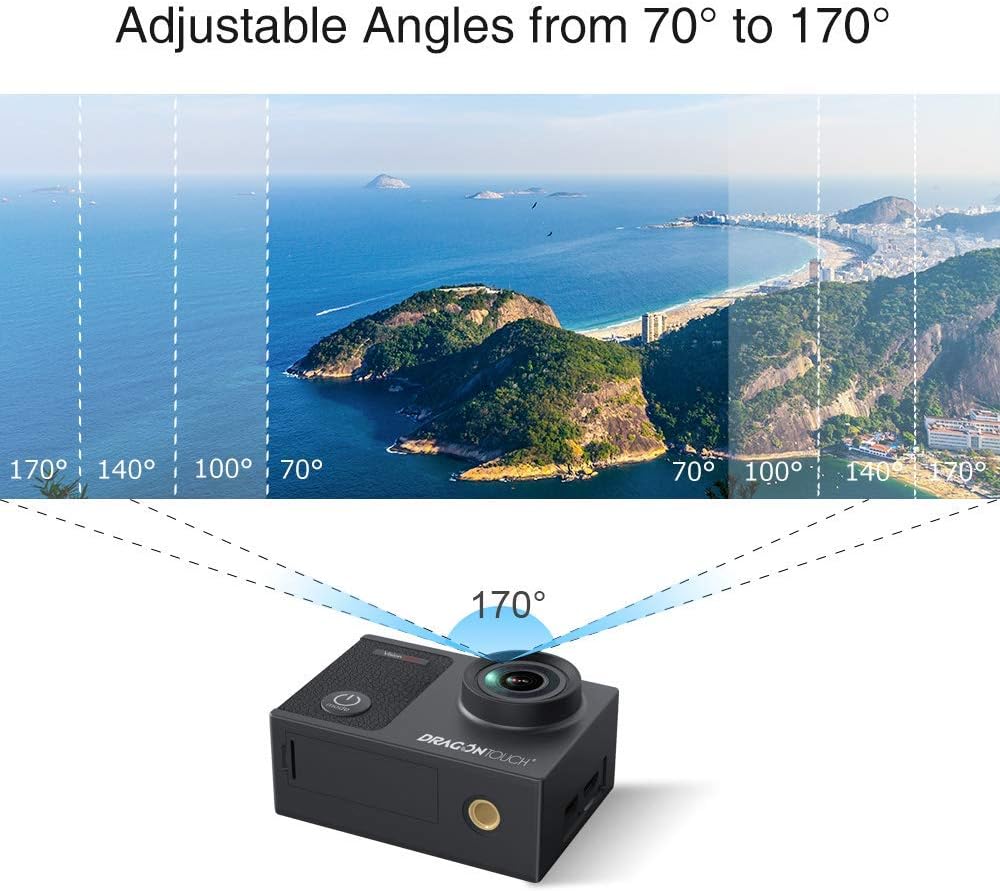 Dragon Touch Cámara de acción HD subacuática 4K, pantalla táctil Vision 3 Pro, 20MP 100 pies, impermeable, ángulo de visión ajustable, videocámara