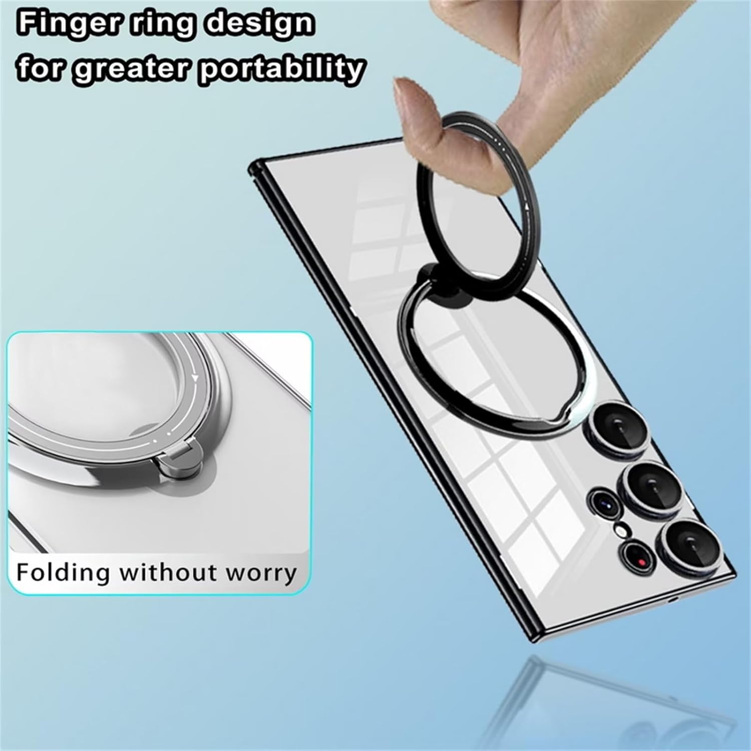 Compatible con fundas magnéticas transparentes para Samsung A32 4G, compatible con soporte de anillo MagSafe, soporte plegable invisible, protección
