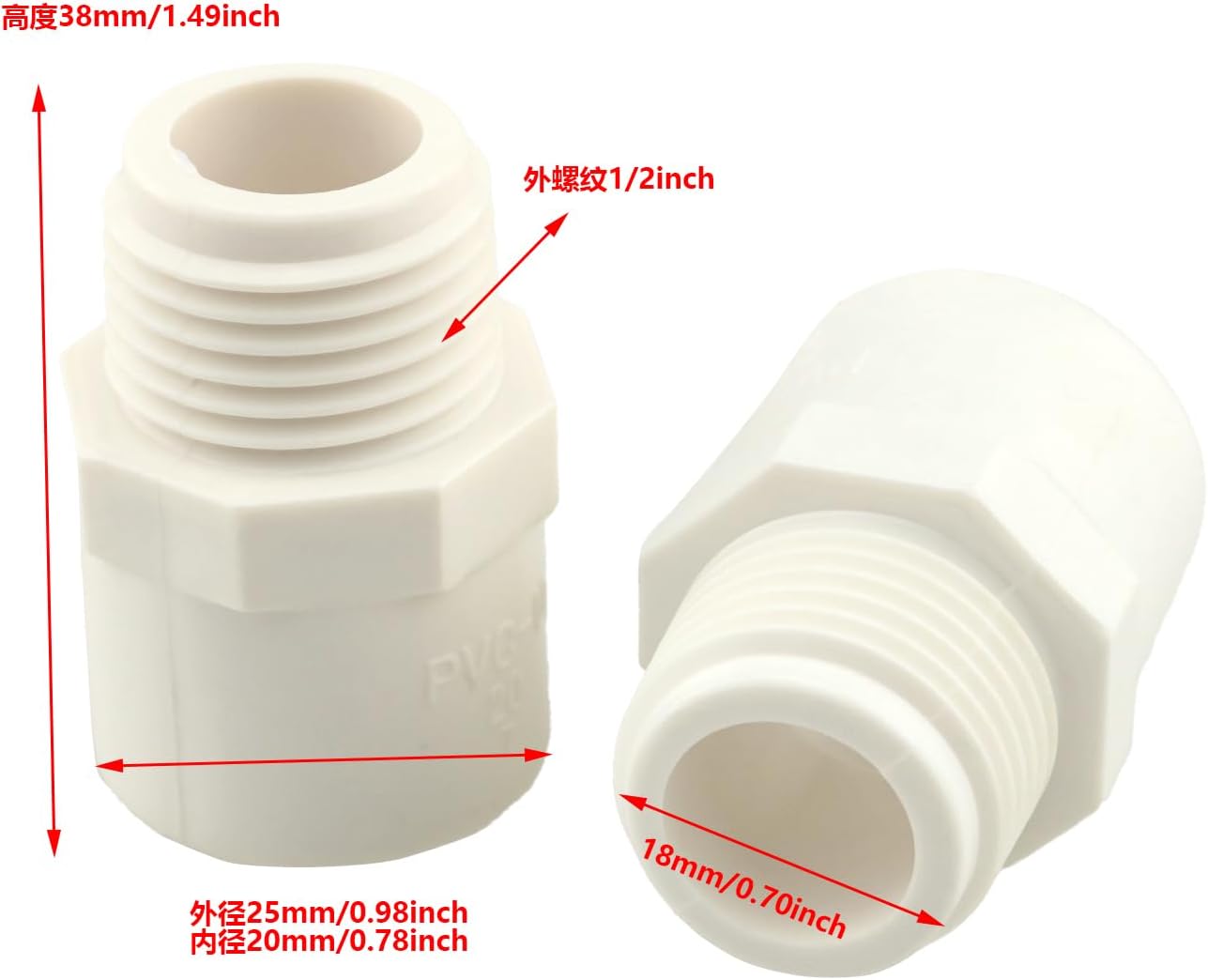 10 unids 12 pulgada blanco de 2 vías PVC adaptador macho accesorios de tubería adaptador de manguera de PVC acoplamiento con rosca macho de 12