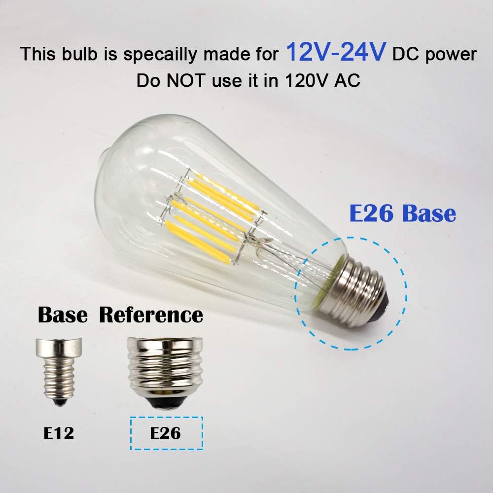OPALRAY Bombilla LED de entrada de 12 V 24 V CC de 8 W, estilo ST21 (ST64), regulable con atenuador de 12 V CC, luz blanca neutra brillante de 4000