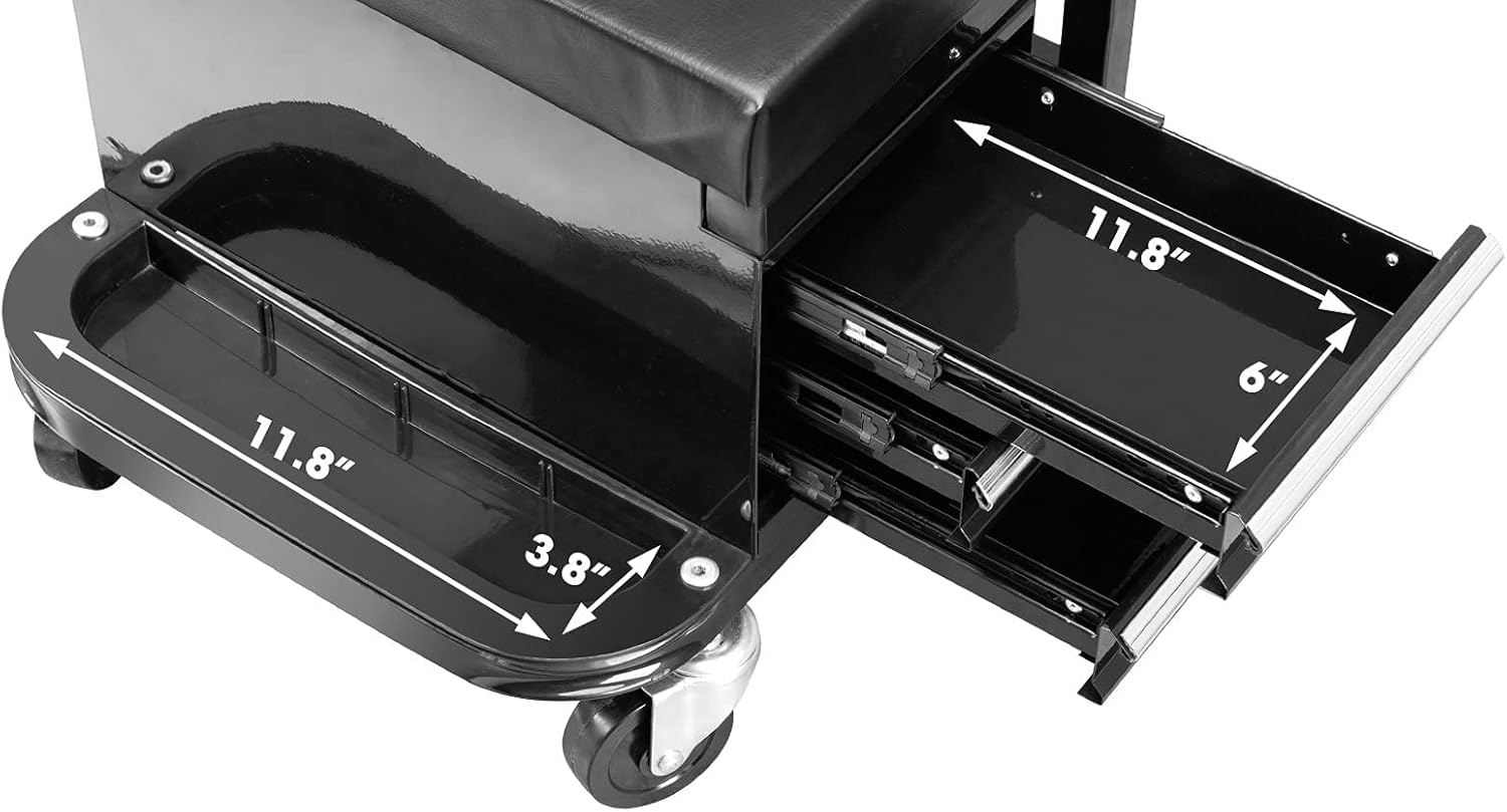 APD2016AD Torin – Caja de herramientas con 3 cajones y ruedas, asiento acolchado para taburete, color negro