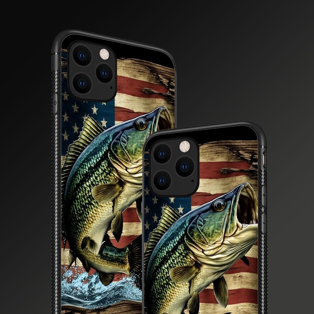 Funda compatible con iPhone 11, funda clásica con diseño de bandera de madera estadounidense de peces para iPhone 11, para hombres y mujeres, diseño