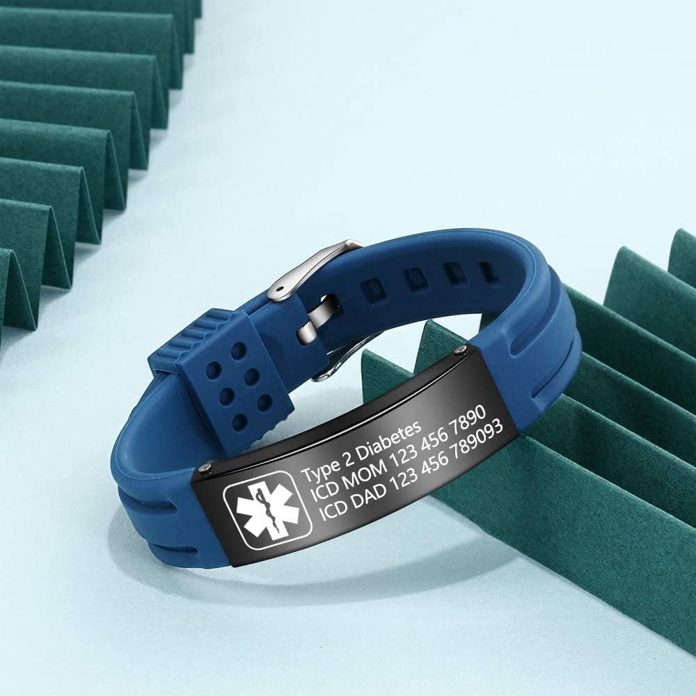 Pulseras personalizadas de silicona ajustable de alerta médica impermeable deporte identificación identificación nombre pulseras para hombres mujeres