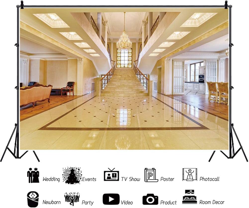 Yeele Telón de fondo de escalera de pasillo dorado, brillante, moderno, para interiores, fondo de boda para fotografía, iglesia gótica, palacio