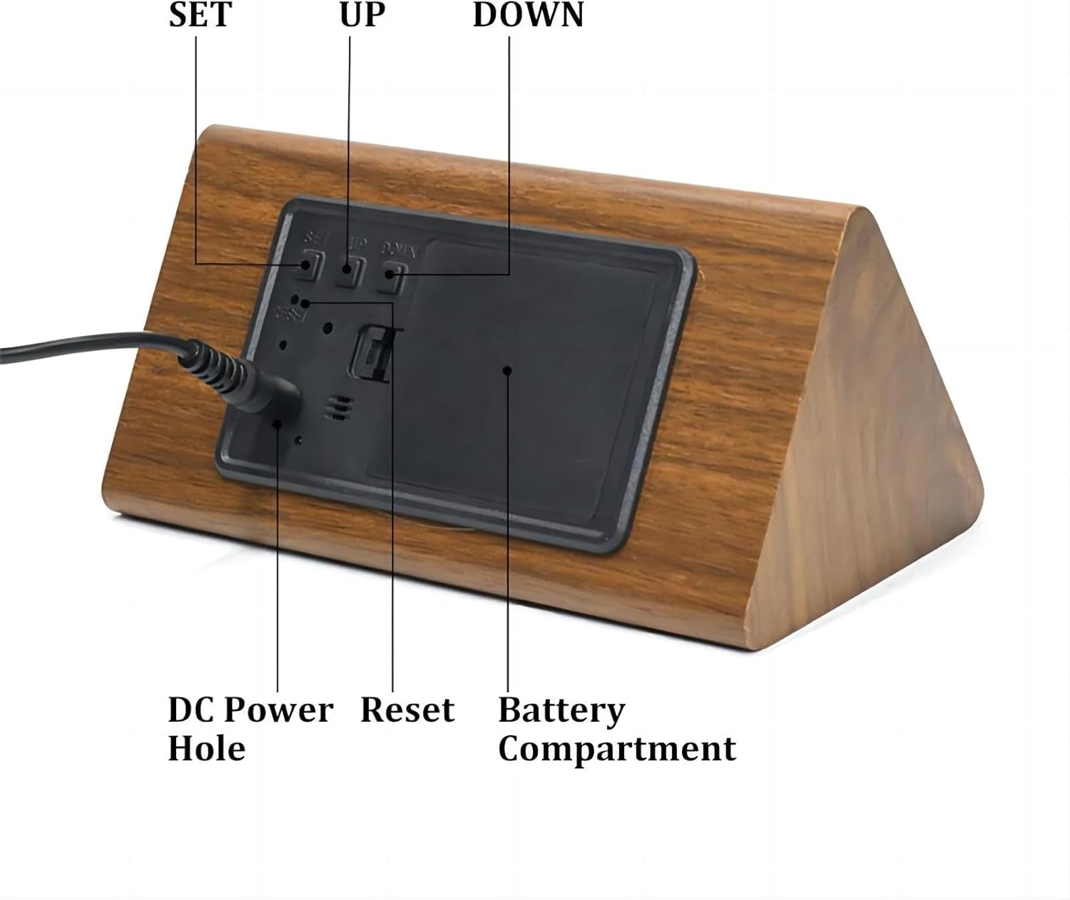Lancoon Reloj despertador digital de madera, fecha de hora, 1224 horas, temperatura y humedad, activación de sonido, brillo de 3 niveles, funciona