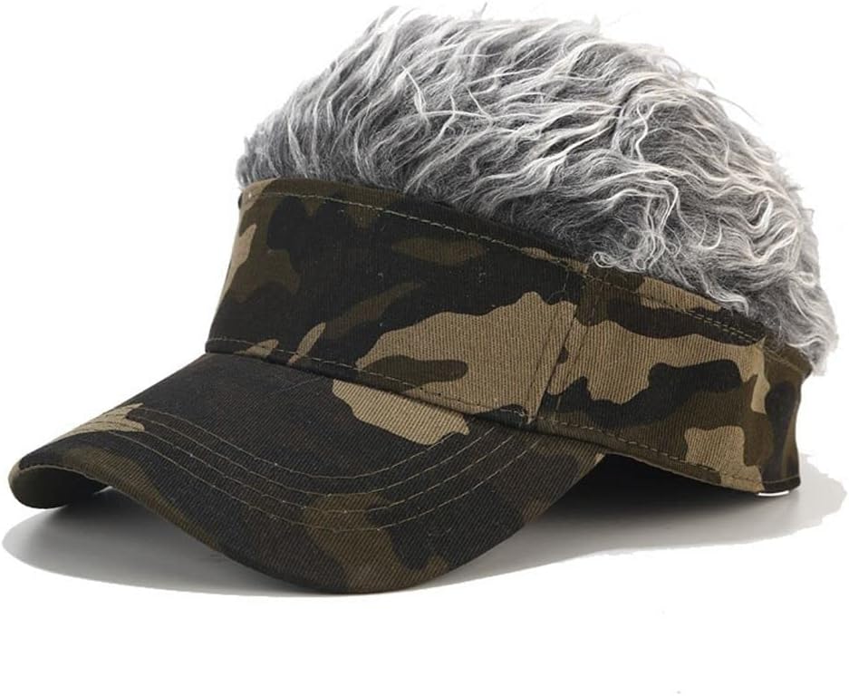 Visera para hombre con pelo falso, sombrero de visera novedoso con pelo para hombres, sombreros de sol creativos, gorras de golf ajustables para