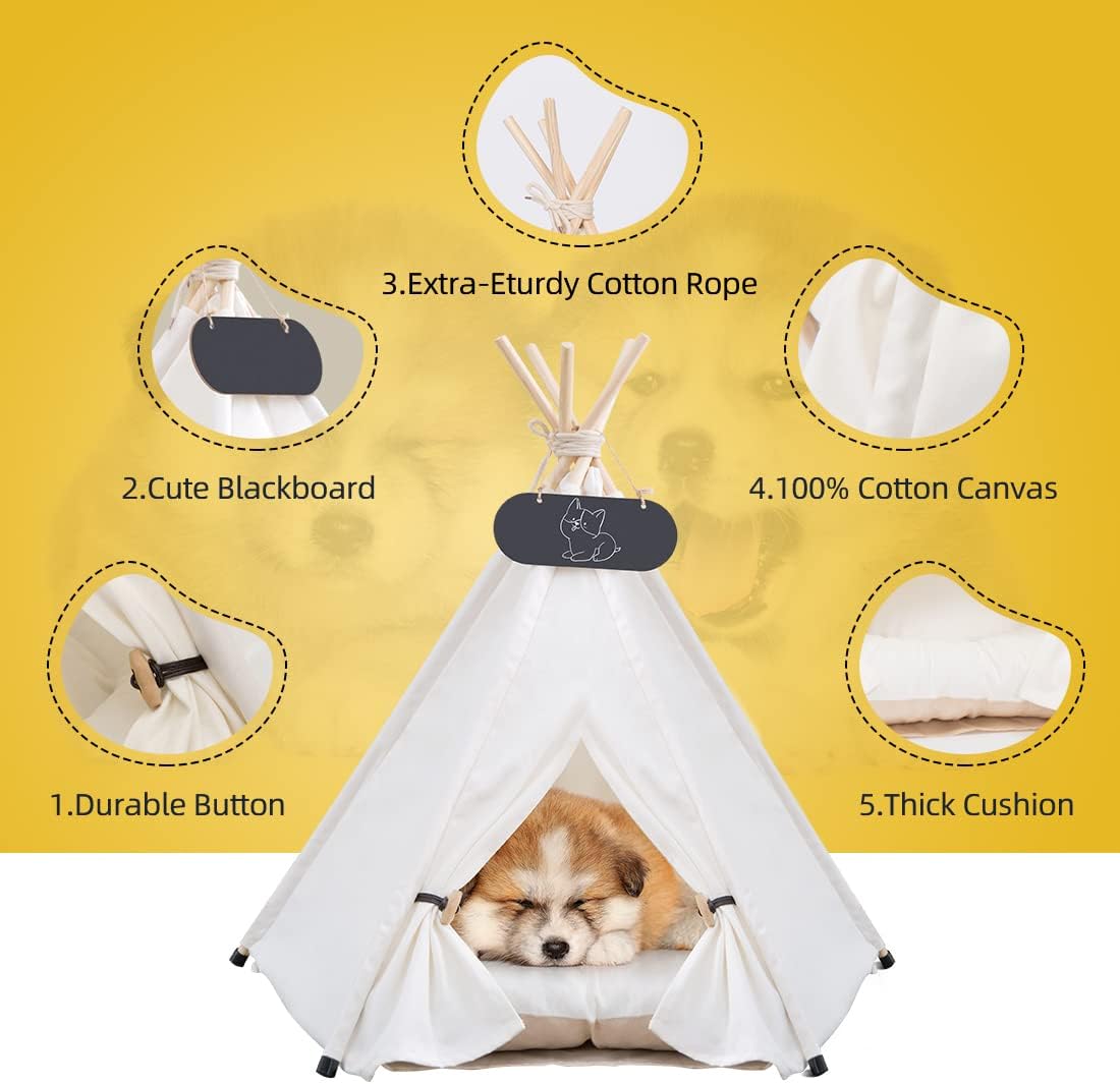 Mooipet Tienda de campaña tipi para mascotas para perros y gatos, cama para perros con cojín grueso, casa de juegos extraíble y lavable